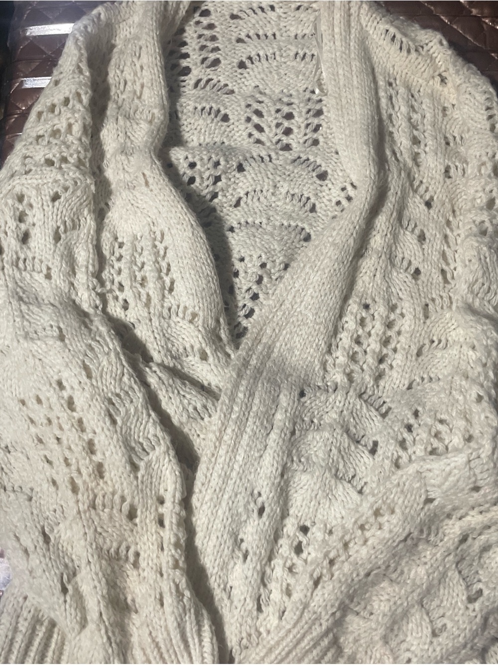 Garage Cream Open-Knit Cardigan Sweater